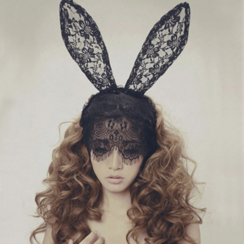 蕾丝面纱眼罩兔子耳朵发箍